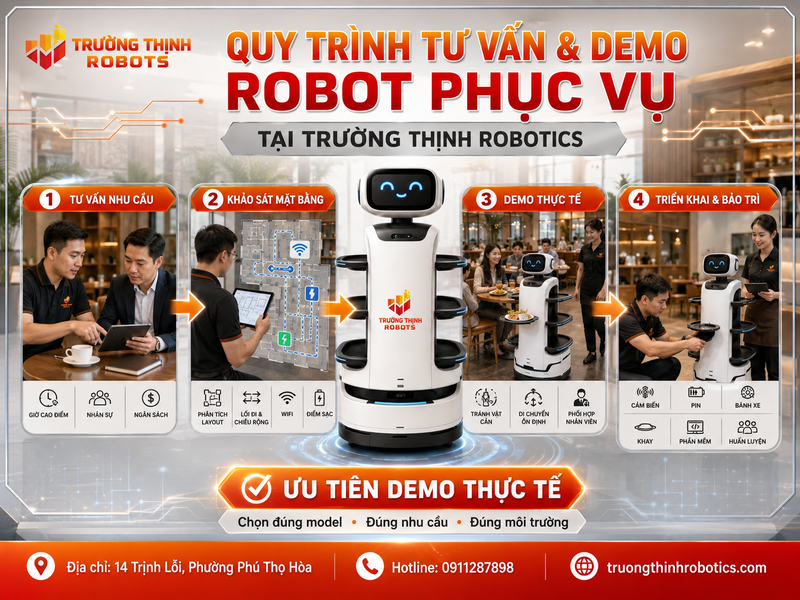 Quy trình tư vấn và demo robot phục vụ tại Trường Thịnh Robotics