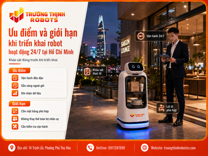 Ưu điểm và giới hạn khi triển khai robot hoạt động 24/7 tại Hồ Chí Minh