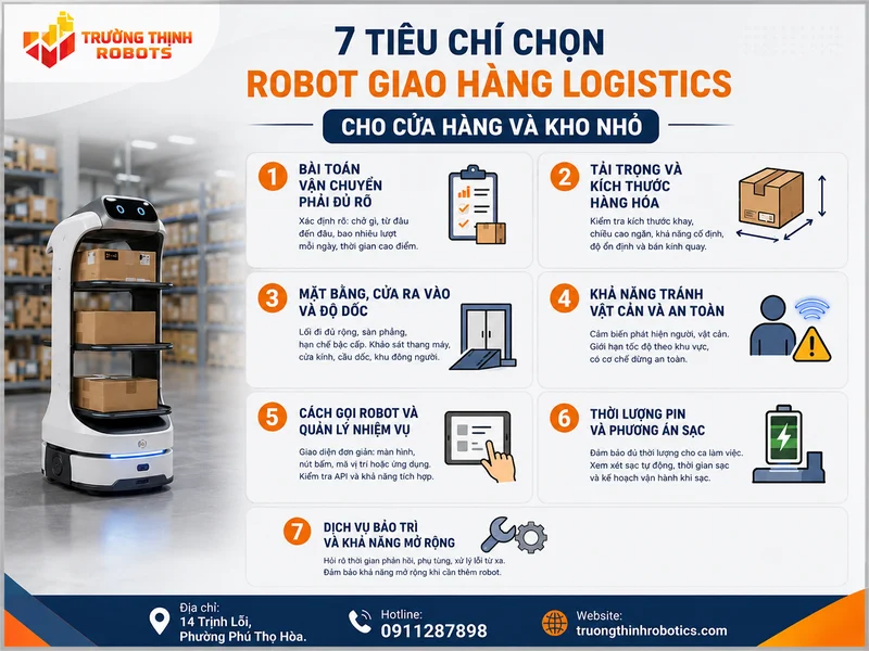 7 tiêu chí chọn Robot giao hàng logistics cho cửa hàng và kho nhỏ