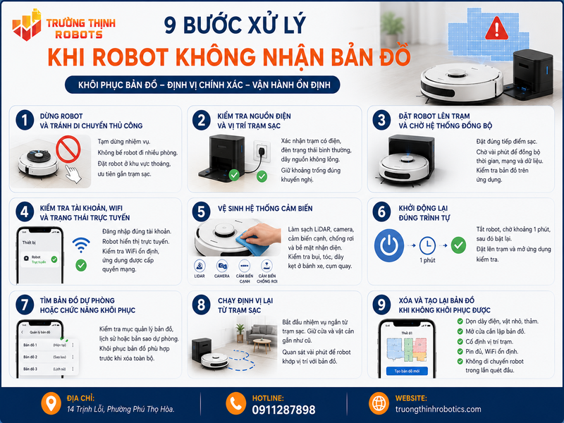 9 bước xử lý khi robot không nhận bản đồ