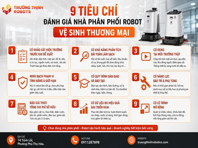 9 tiêu chí đánh giá nhà phân phối robot vệ sinh thương mại