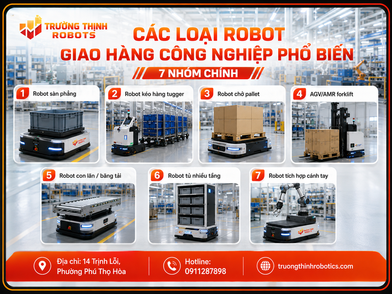 Các loại robot giao hàng công nghiệp phổ biến gồm những nhóm nào?
