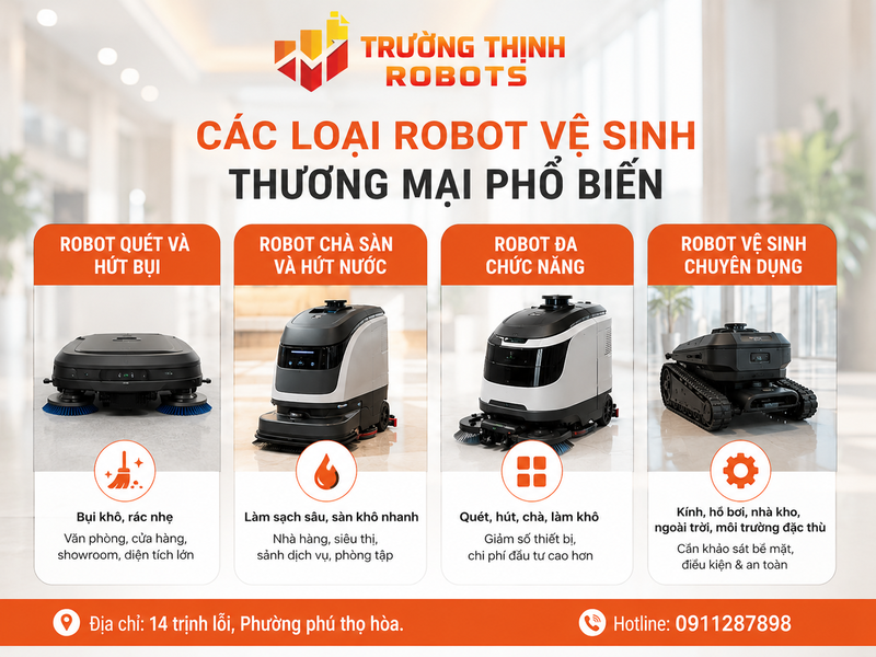 Các loại robot vệ sinh thương mại phổ biến