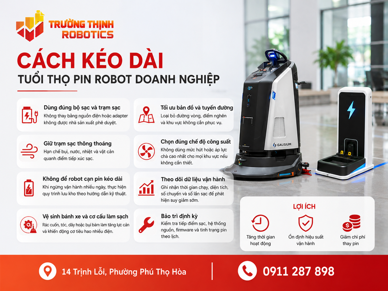 Cách kéo dài tuổi thọ pin robot doanh nghiệp