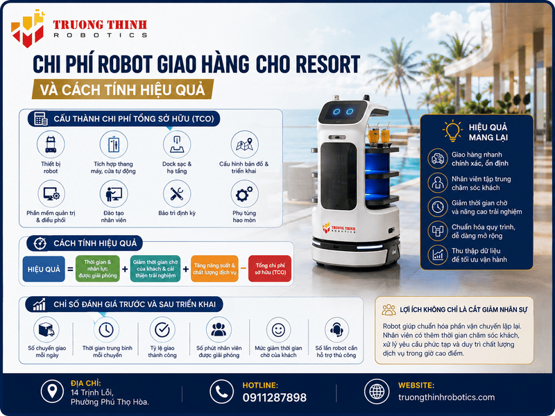 Chi phí Robot giao hàng cho resort và cách tính hiệu quả