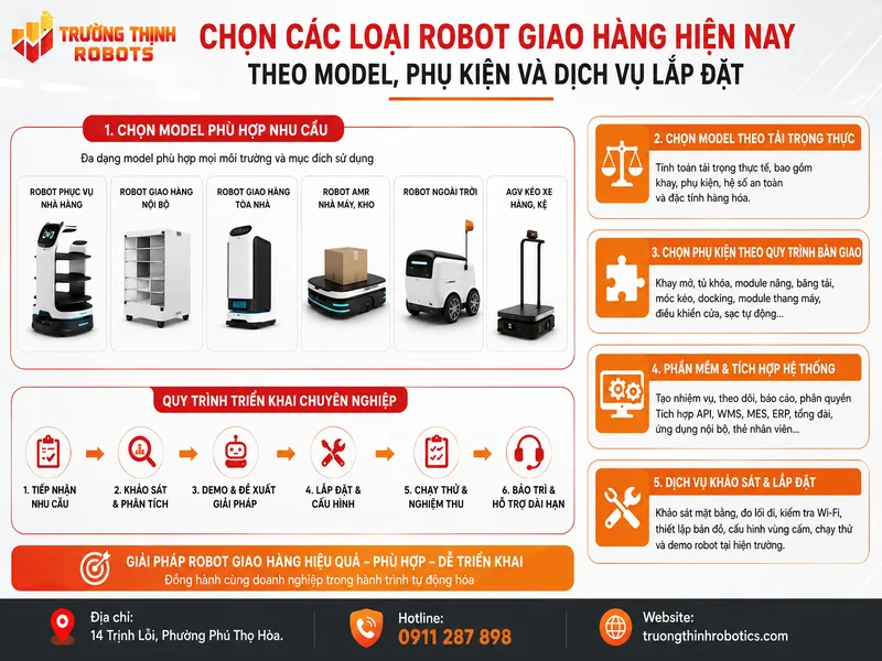 Chọn các loại robot giao hàng hiện nay theo model, phụ kiện và dịch vụ lắp đặt