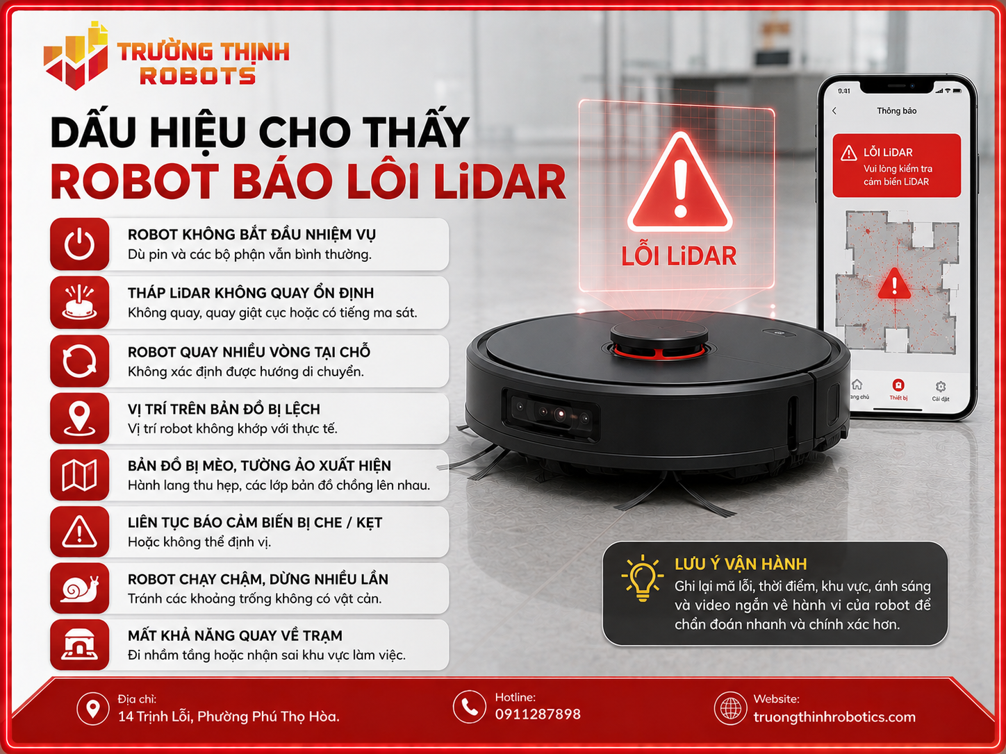 Dấu hiệu cho thấy robot báo lỗi LiDAR