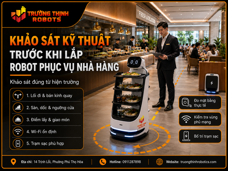 Khảo sát kỹ thuật trước khi lắp robot phục vụ nhà hàng