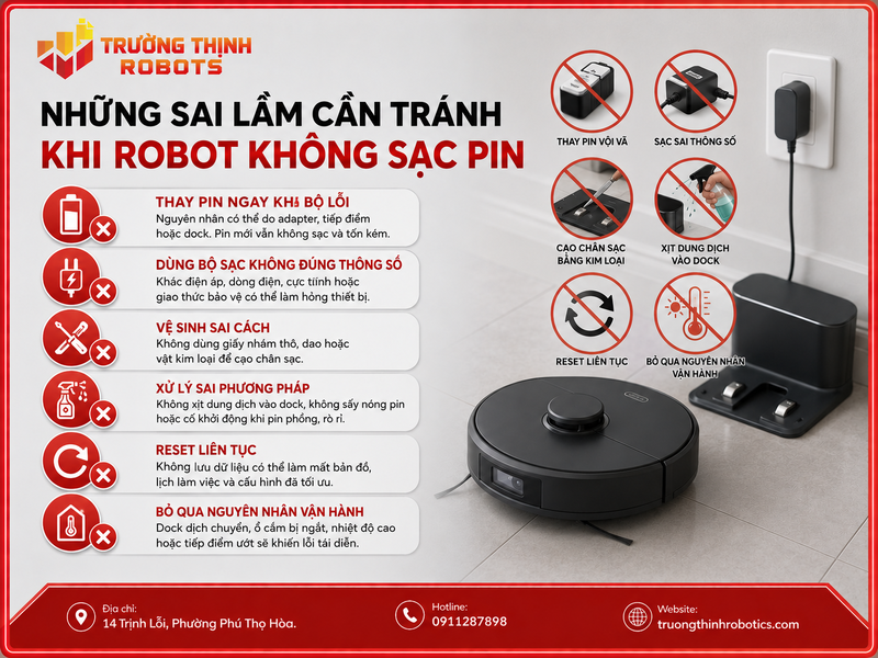 Những sai lầm cần tránh khi robot không sạc pin