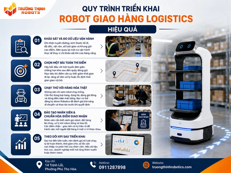 Quy trình triển khai Robot giao hàng logistics hiệu quả