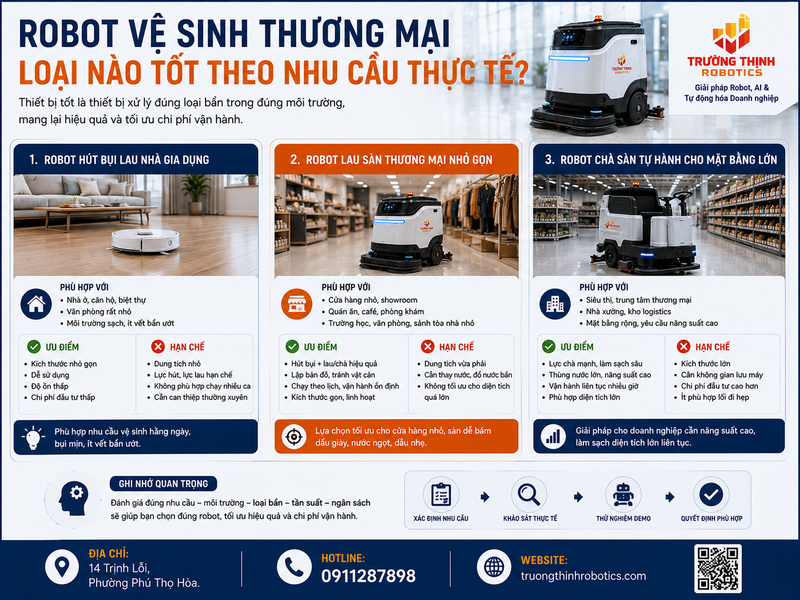 Robot vệ sinh thương mại loại nào tốt theo nhu cầu thực tế?
