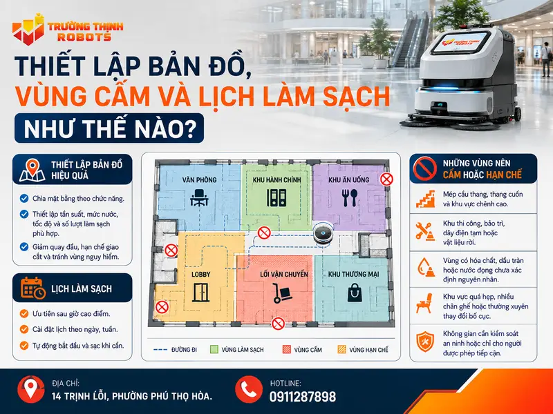 Thiết lập bản đồ, vùng cấm và lịch làm sạch như thế nào?
