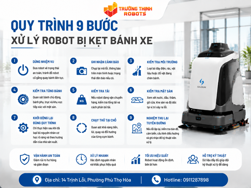 Quy trình 9 bước xử lý robot bị kẹt bánh xe