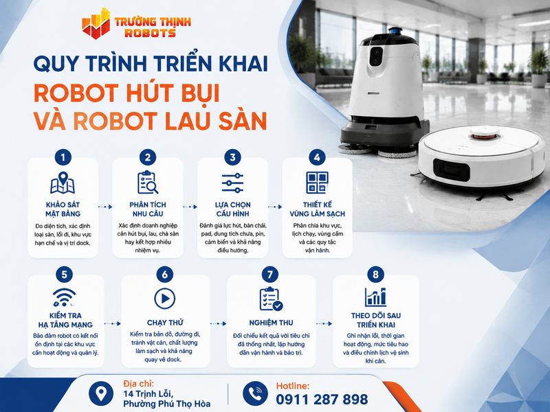 Quy trình triển khai robot hút bụi và robot lau sàn
