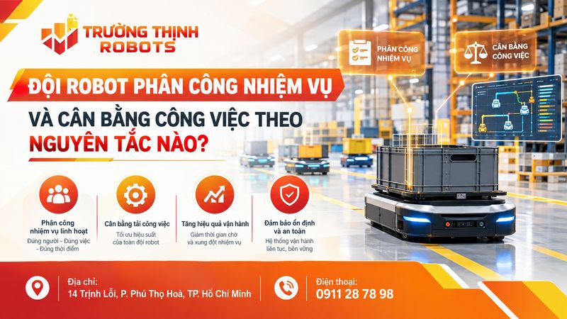 Đội robot phân công nhiệm vụ và cân bằng công việc theo nguyên tắc nào?