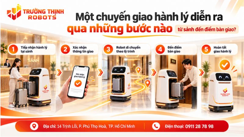 Một chuyến giao hành lý diễn ra qua những bước nào từ sảnh đến điểm bàn giao?
