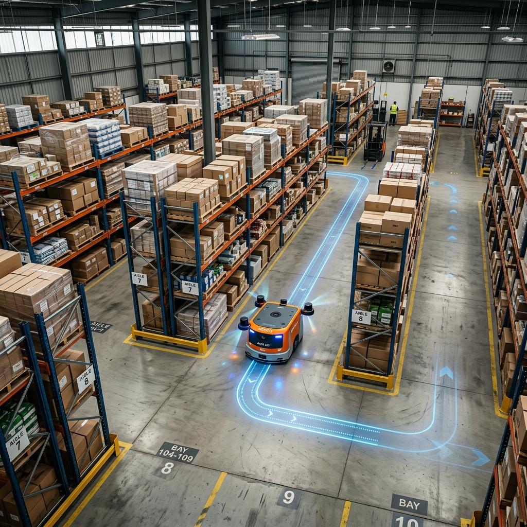 Một nhiệm vụ robot trong kho bắt đầu từ đâu và kết thúc ở điểm nào?