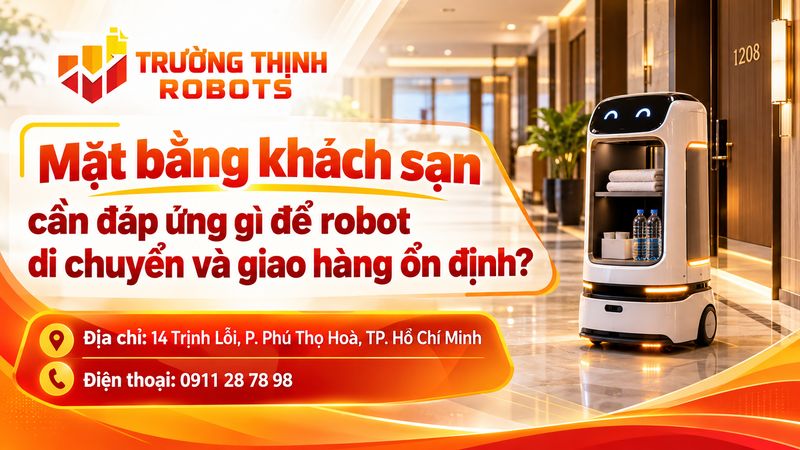 Mặt bằng khách sạn cần đáp ứng gì để robot di chuyển và giao hàng ổn định?