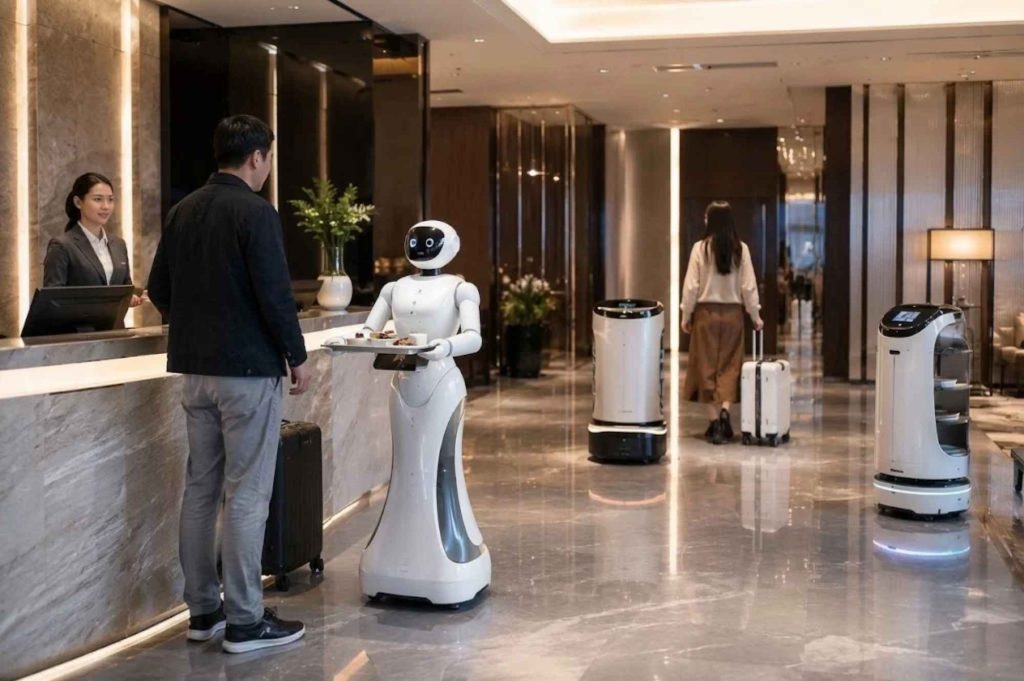 Một lượt tương tác với khách diễn ra như thế nào từ lúc robot nhận yêu cầu đến khi hoàn tất?