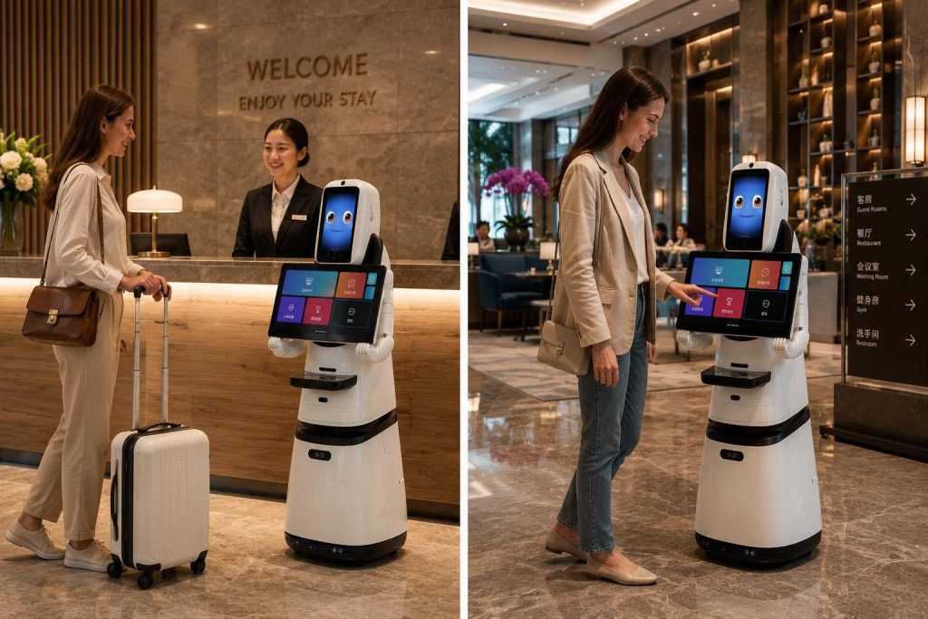 Robot lễ tân khách sạn là gì và robot thực sự đứng ở đâu trong quy trình đón khách?
